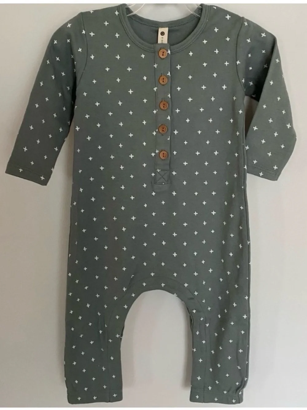 Last One! Quincy Mae Organic Cotton Romper, Sea (a Sage Green) Color, Snap Legs